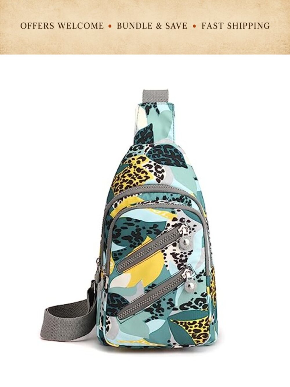 Water Resistant Nylon Crossbody Sling Bag Lightweight Adjustable